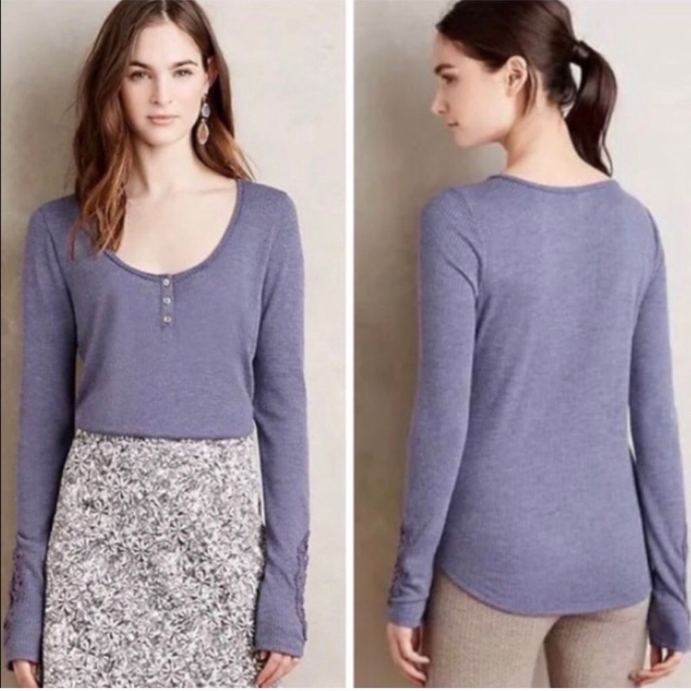 Eloise | Ladies Blue Thermal waffle knit Henley